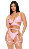Shine Vinyl Longline Bra Lingerie Set - Pink