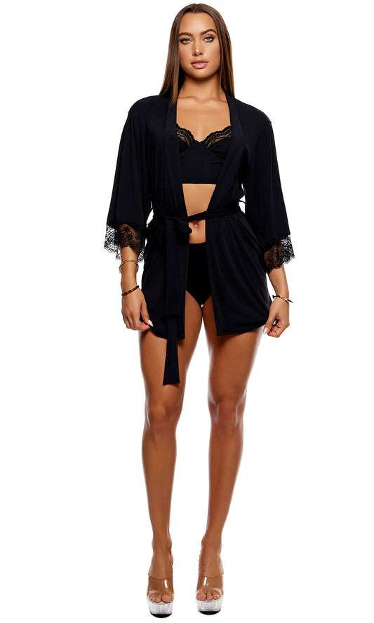 Self Care Ribbed lace Robe