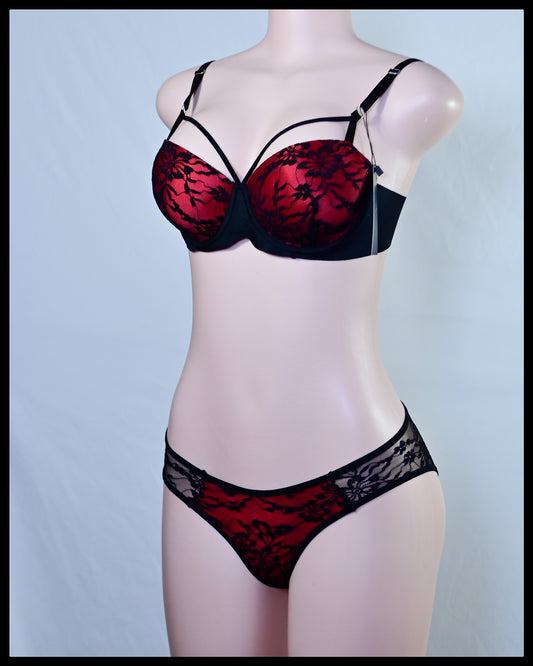 LACE BRA SET RED& BLACK