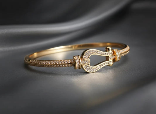 Luxury Pavé Hook Bracelet – Gold Finish