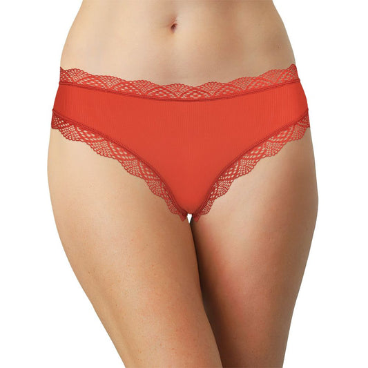 Red Rib Microfiber Thong with Lace Trim