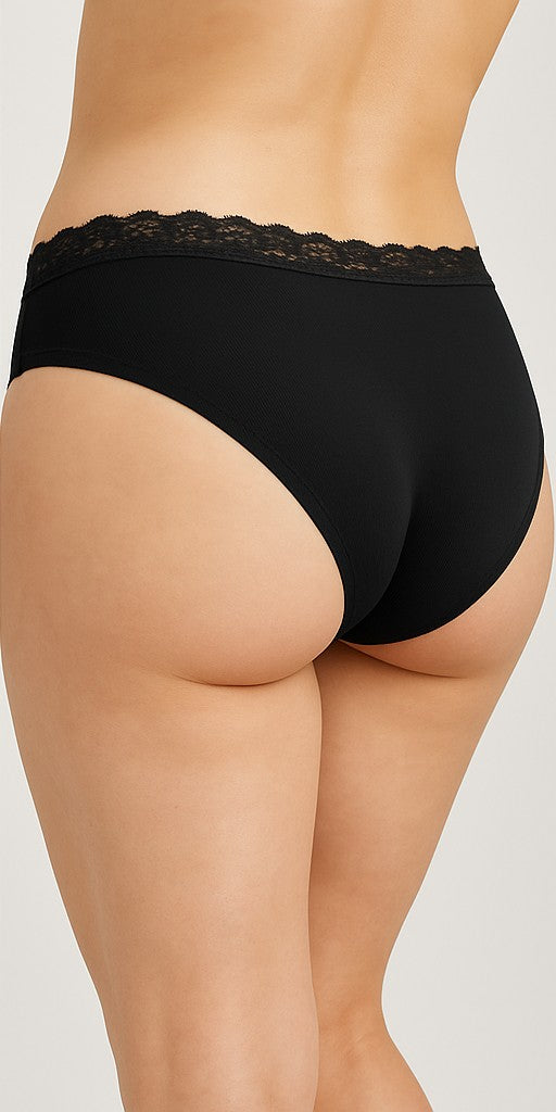 Laser Cut Rib Cheeky with Lace Waist