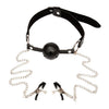 Flirt Games Mouth Gag Ball With Metal Nipple Clamps