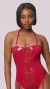 Perfect Pair Vinyl and Lace Teddy - Red