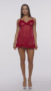 Bare It All Mesh Marabou Babydoll Lingerie Set